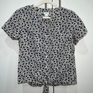 J. Crew Tie Front Floral Work Top Short Sleeve